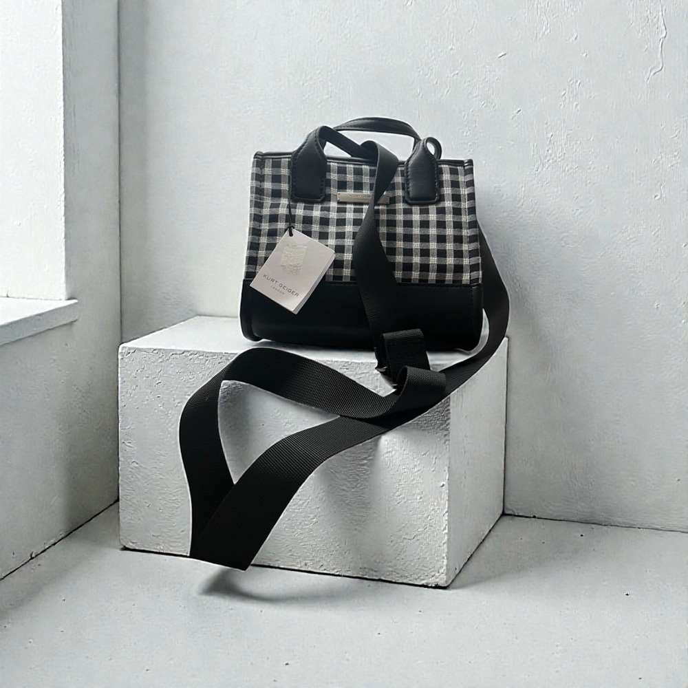 Kurt Geiger London Surrey Small Tote Bag in black-and-white gingham.